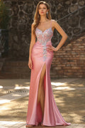 Glamorous Mermaid Sweetheart Corset Sequins Applique Pink Train Prom Dress
