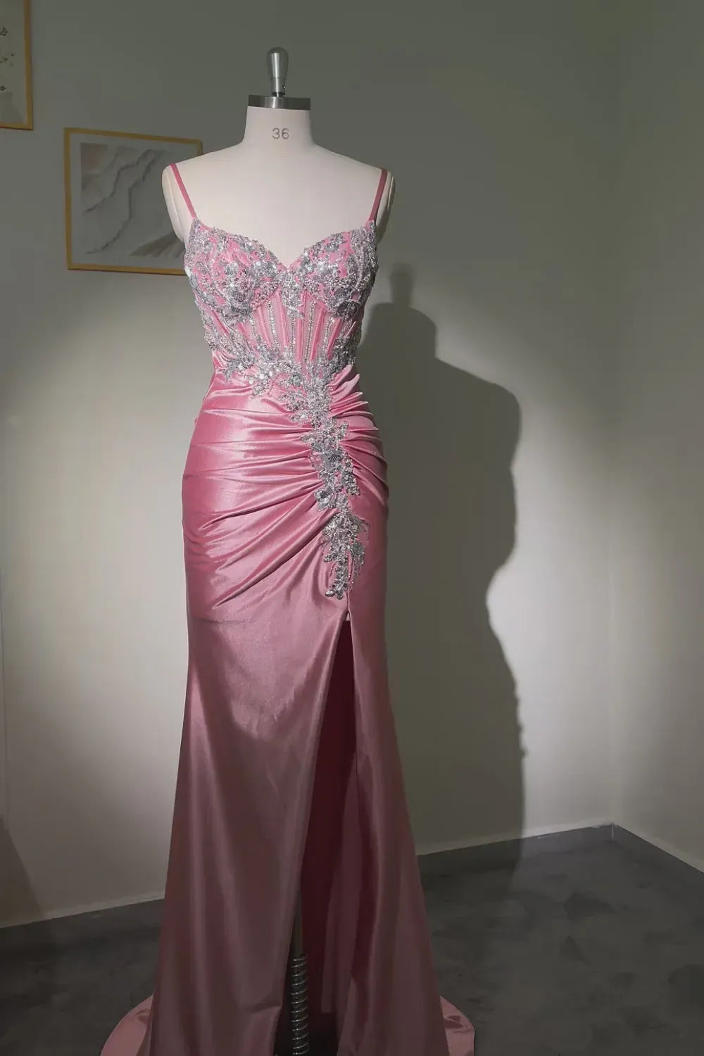 Glamorous Mermaid Sweetheart Corset Sequins Applique Pink Train Prom Dress
