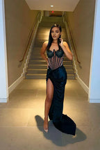 Mermaid Sweetheart Sleeveless Split Sweep Train Prom Dress