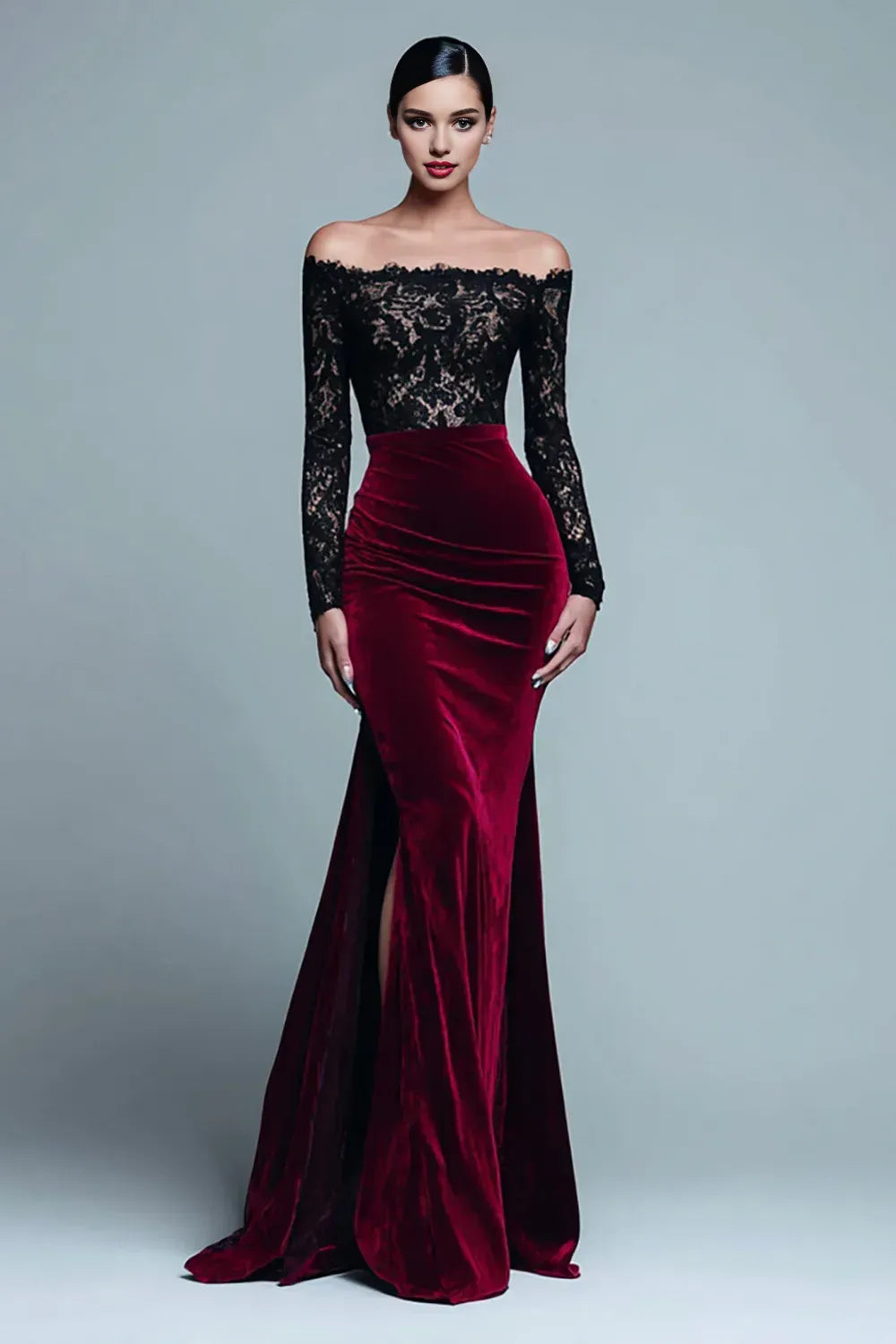Mermaid/Trumpet Off the Shoulder Long Sleeve Sweep/Brush Train Prom Dress