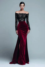 Mermaid/Trumpet Off the Shoulder Long Sleeve Sweep/Brush Train Prom Dress