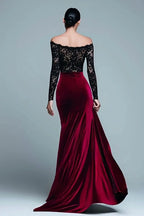 Mermaid/Trumpet Off the Shoulder Long Sleeve Sweep/Brush Train Prom Dress