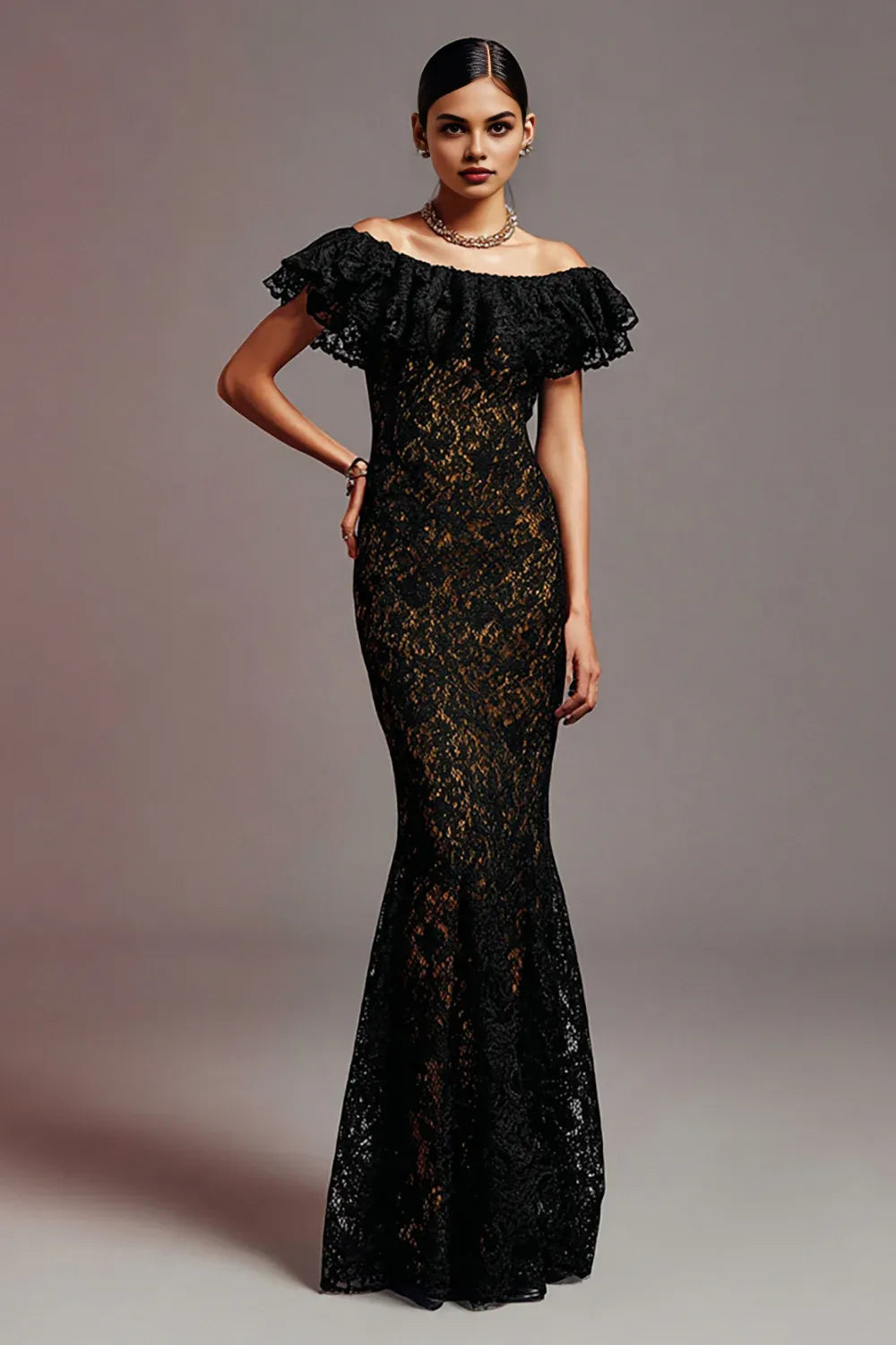 Mermaid/Trumpet Off the Shoulder Ruffles Sleeve Floor-Length Prom Dress