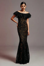 Mermaid/Trumpet Off the Shoulder Ruffles Sleeve Floor-Length Prom Dress