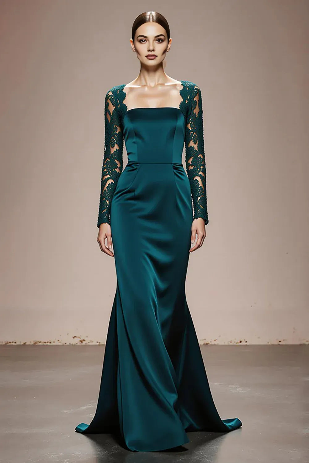Mermaid/Trumpet Square Neck Sleeves Sweep/Brush Train Prom Dress