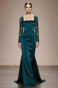 Mermaid/Trumpet Square Neck Sleeves Sweep/Brush Train Prom Dress