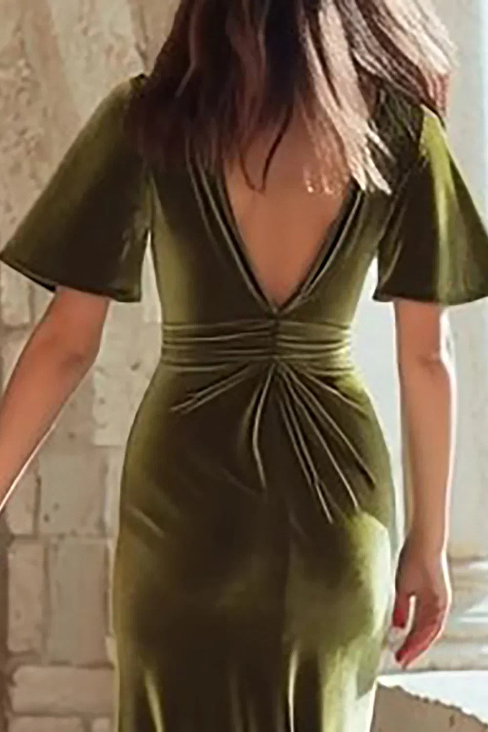Mermaid/Trumpet V Neck Short Sleeve Sweep/Brush Train Prom Dress