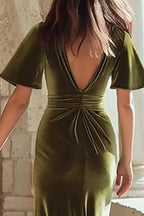 Mermaid/Trumpet V Neck Short Sleeve Sweep/Brush Train Prom Dress
