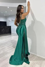 Glamorous Mermaid V-Neck Sleeveless Beaded Teal Maxi Evening Dress for Women Custom