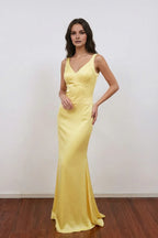 Mermaid V-neck Crisscross Back Floor Length Prom Dress