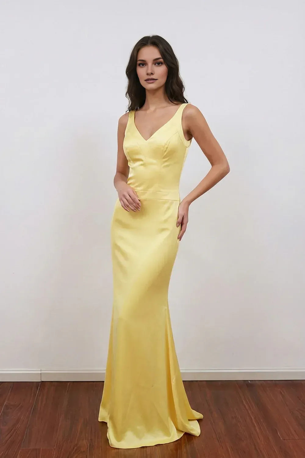 Mermaid V-neck Crisscross Back Floor Length Prom Dress