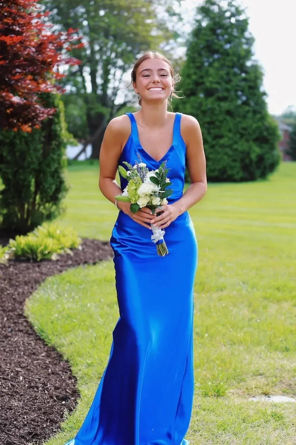 Mermaid V-neck Crisscross Back Floor Length Prom Dress