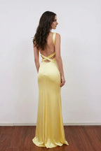 Mermaid V-neck Crisscross Back Floor Length Prom Dress