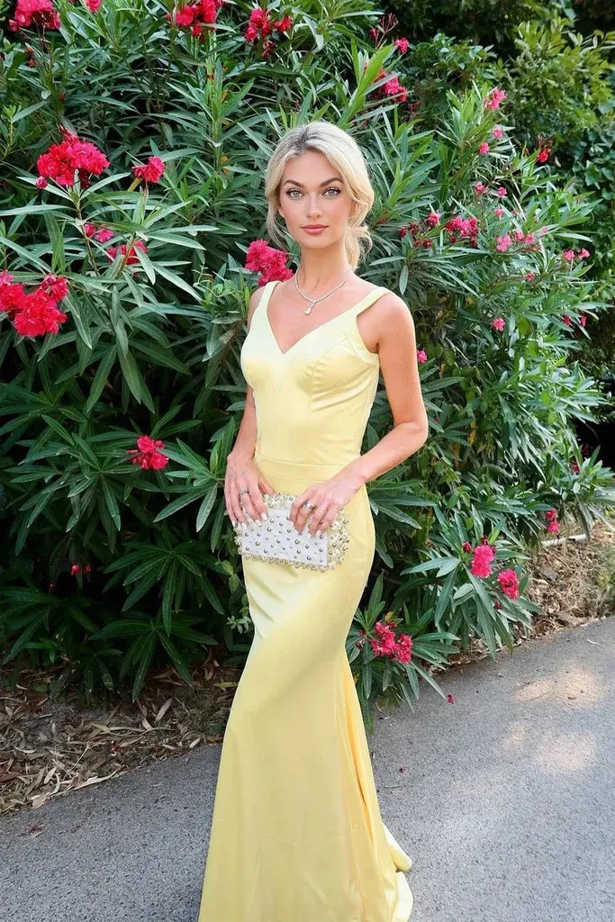 Mermaid V-neck Crisscross Back Floor Length Prom Dress
