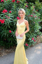 Mermaid V-neck Crisscross Back Floor Length Prom Dress