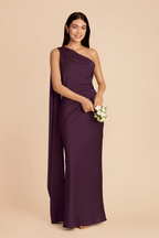 Glamorous One-Shoulder Satin Bridesmaid Dress with Convertible Drape, Ruched Bodice and High Slit