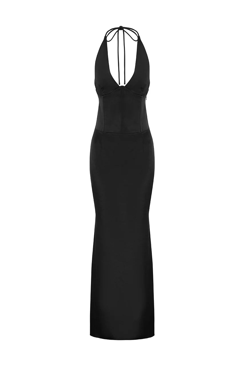 Sheath/Column Halter Neck Sleeveless Floor-Length Prom Dress