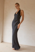 Sheath/Column Halter Neck Sleeveless Floor-Length Prom Dress