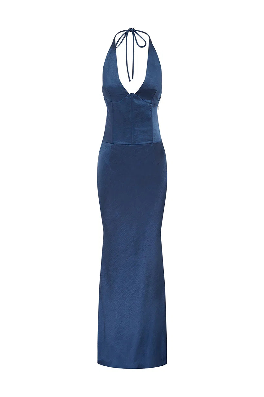 Sheath/Column Halter Neck Sleeveless Floor-Length Prom Dress