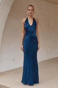 Sheath/Column Halter Neck Sleeveless Floor-Length Prom Dress