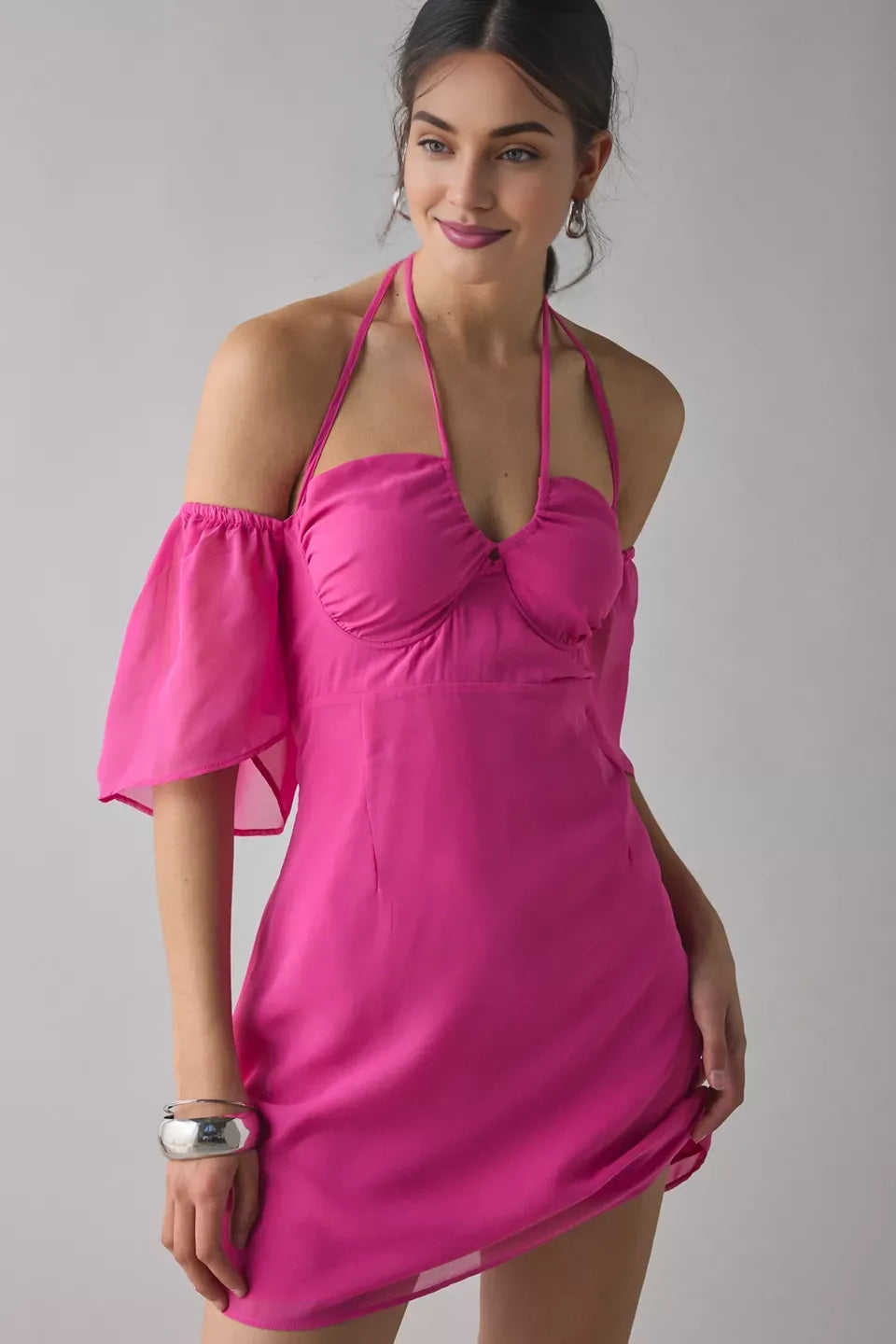 Sheath/Column Off-The-Shoulder Flutter Sleeve Short-Mini Homecoming Dress