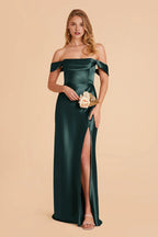 Glamorous Sheath/Column Off-The-Shoulder Sleeveless Satin Pleated Maxi Bridesmaid Dress