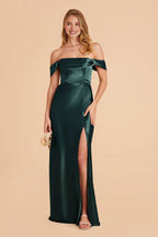 Glamorous Sheath/Column Off-The-Shoulder Sleeveless Satin Pleated Maxi Bridesmaid Dress