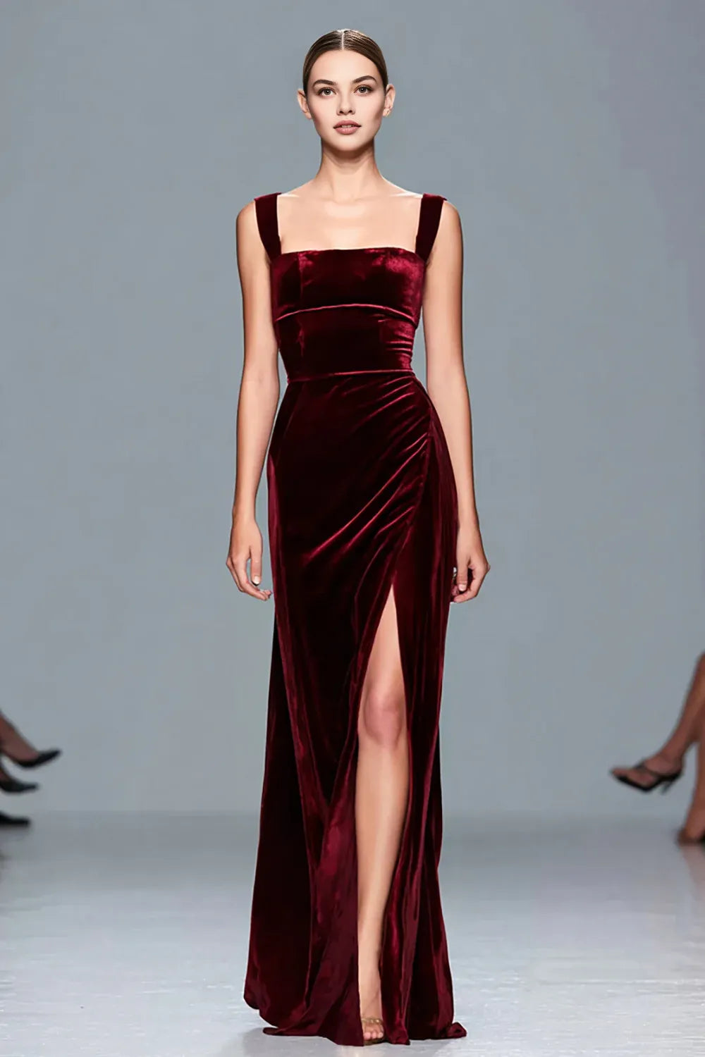 Sheath/Column Square Neck Sleeveless Floor-Length Prom Dress