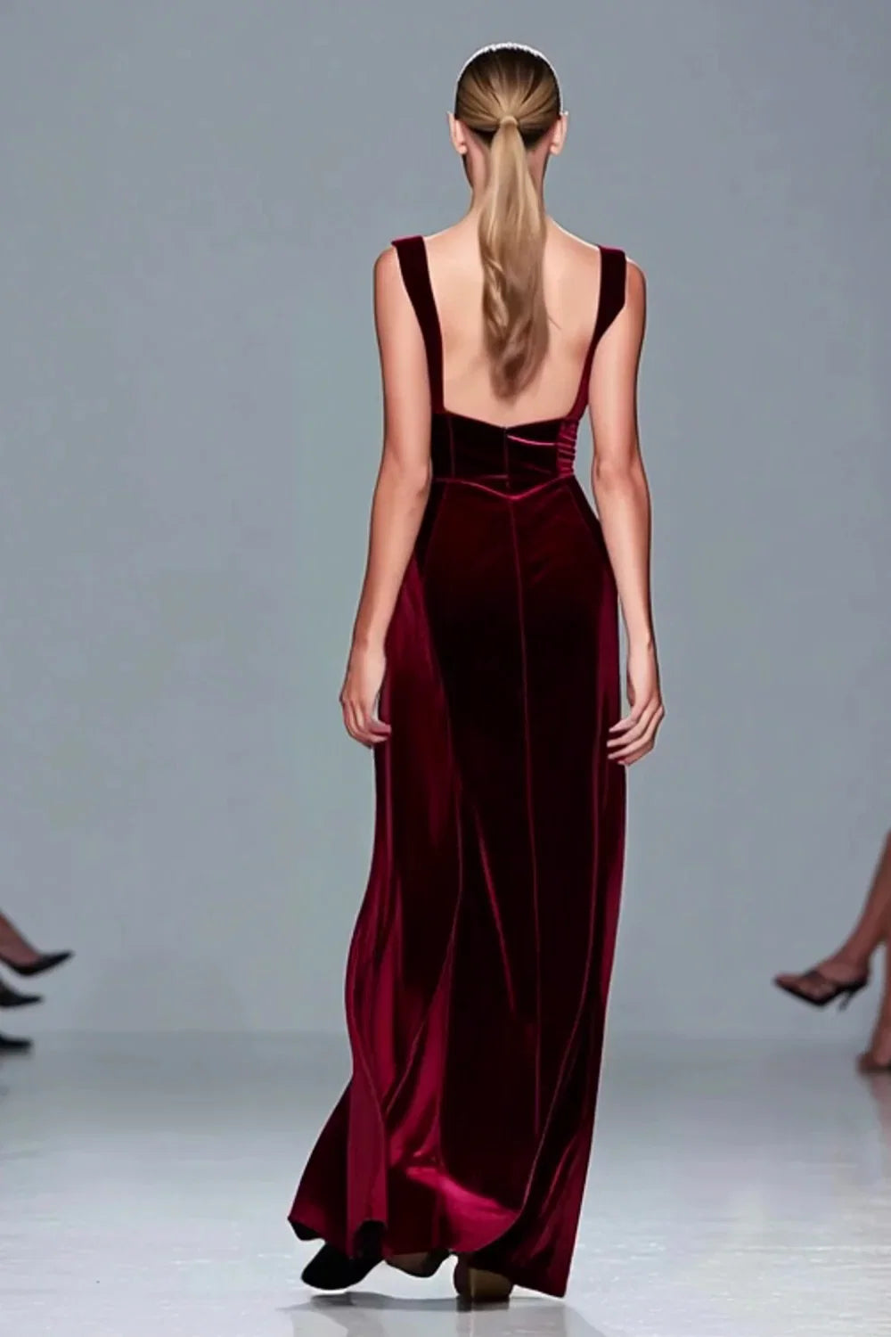 Sheath/Column Square Neck Sleeveless Floor-Length Prom Dress