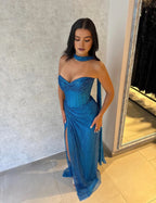 Sheath Sweetheart Sleeveless Pleated Floor-Length Evening Dress With Scarf