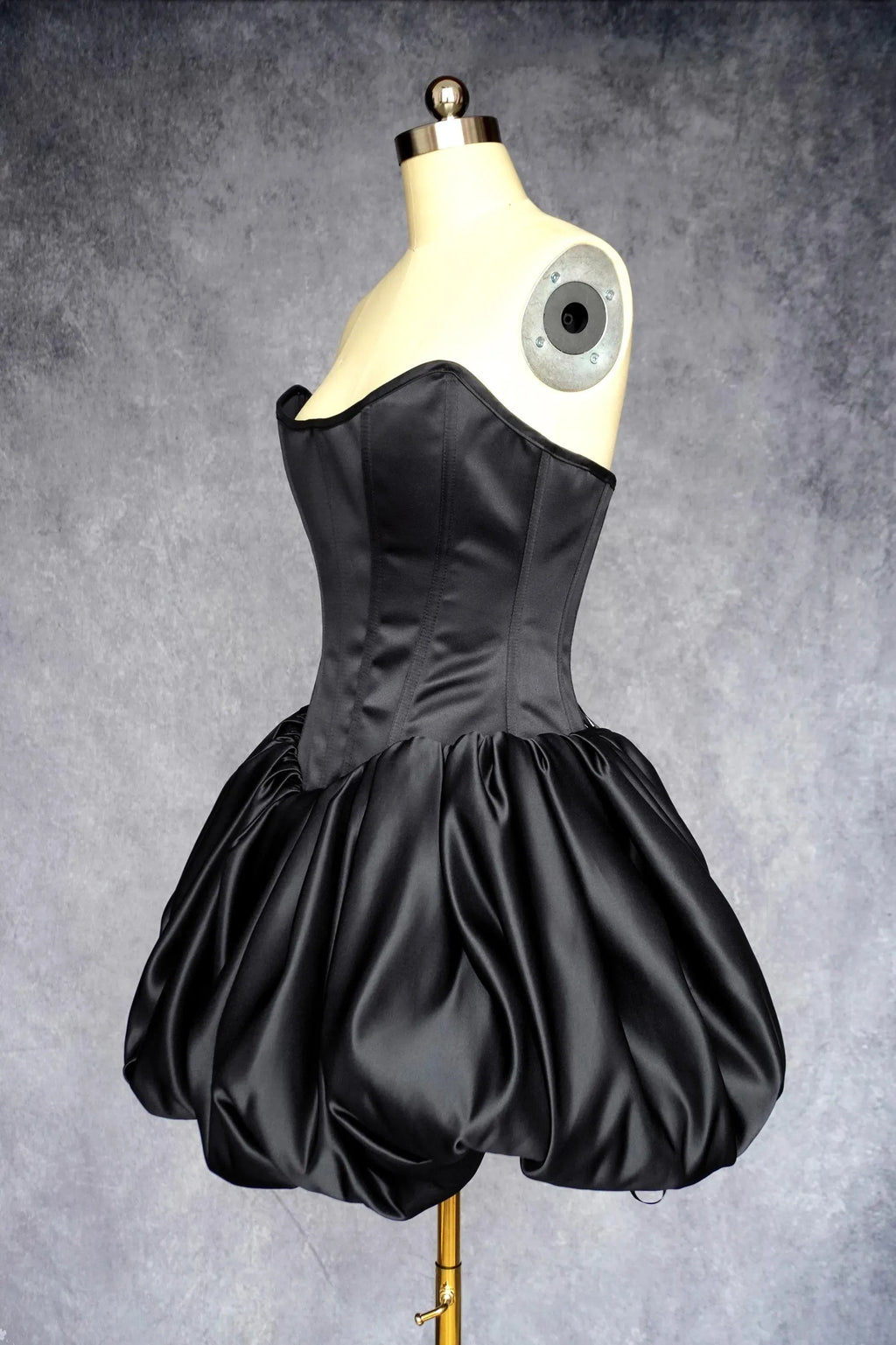 Glamorous Strapless Corset Lace Up Prom Dress In Black Satin With Bubble Hem For Prom Night Girls