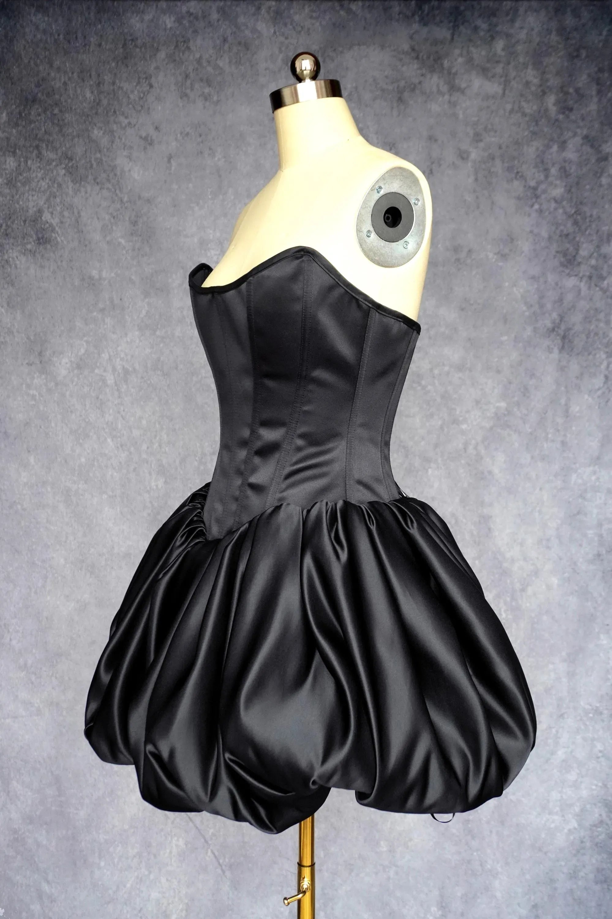 Glamorous Strapless Corset Lace Up Prom Dress In Black Satin With Bubble Hem For Prom Night Girls