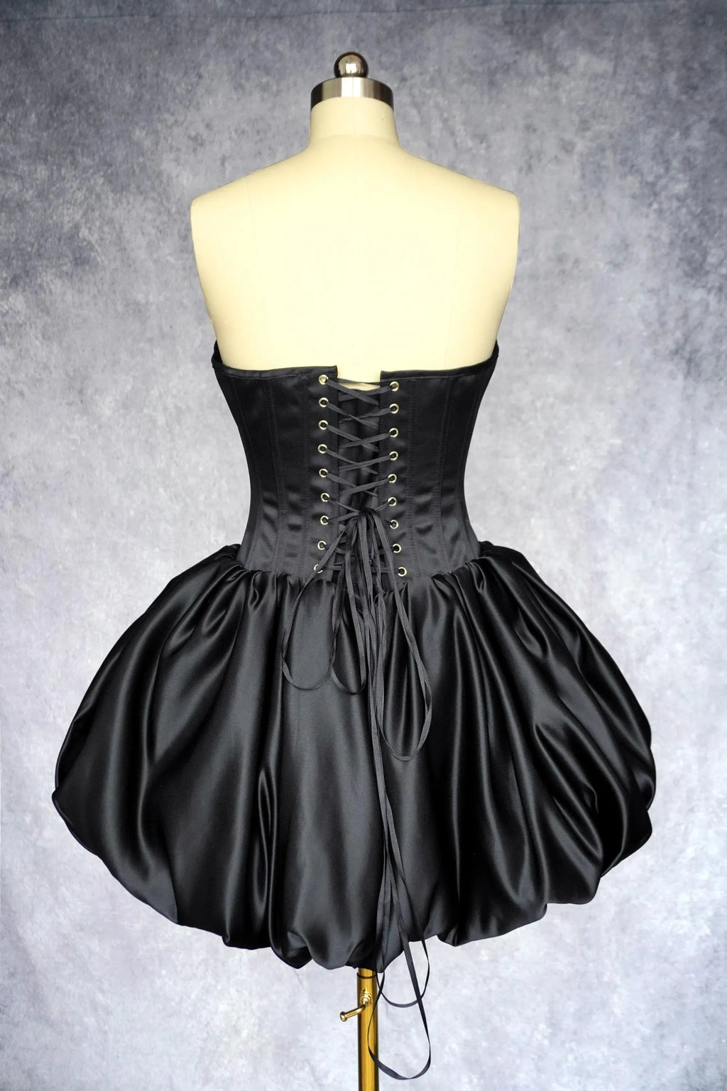 Glamorous Strapless Corset Lace Up Prom Dress In Black Satin With Bubble Hem For Prom Night Girls