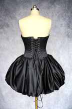 Glamorous Strapless Corset Lace Up Prom Dress In Black Satin With Bubble Hem For Prom Night Girls