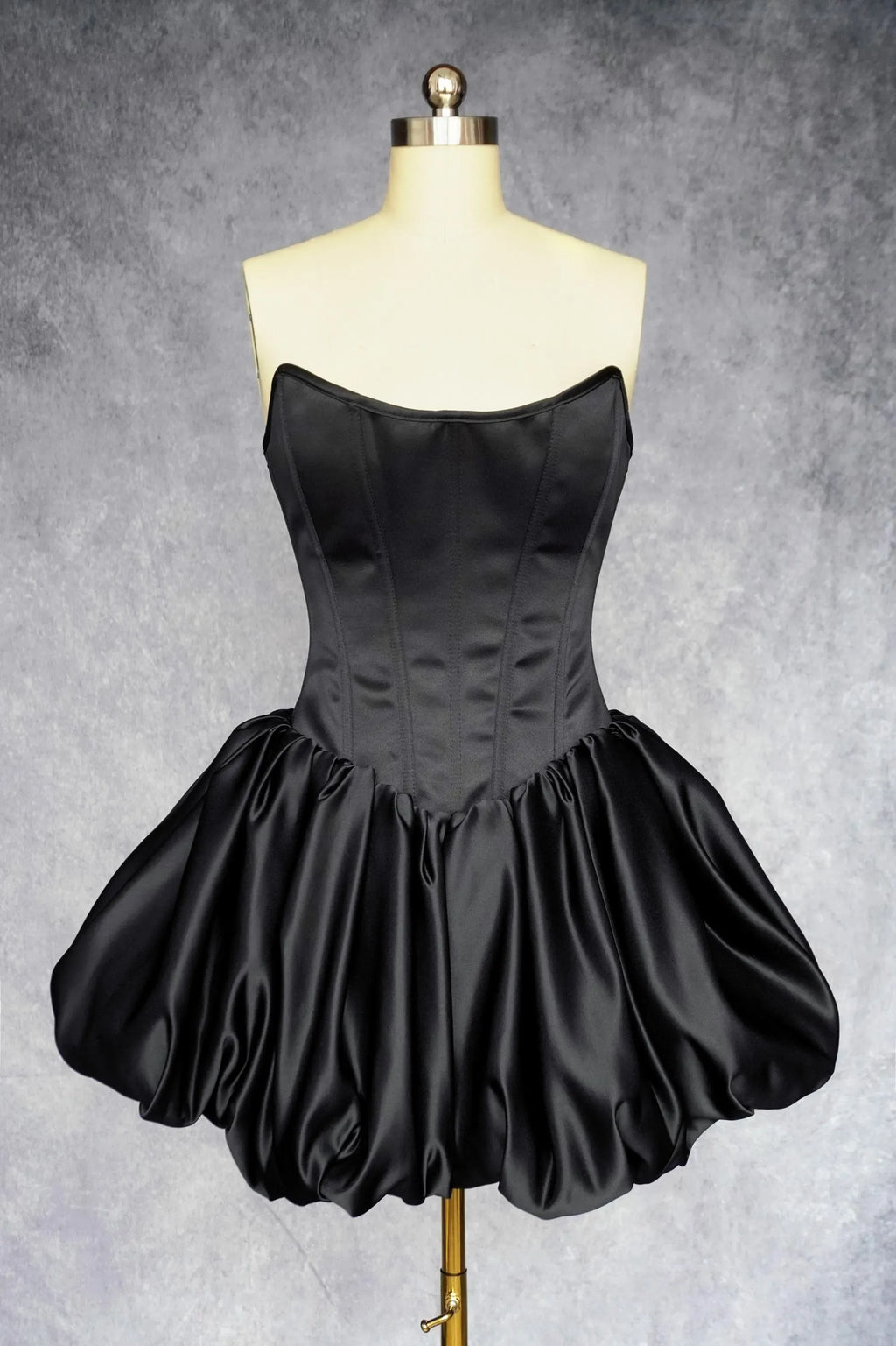 Glamorous Strapless Corset Lace Up Prom Dress In Black Satin With Bubble Hem For Prom Night Girls