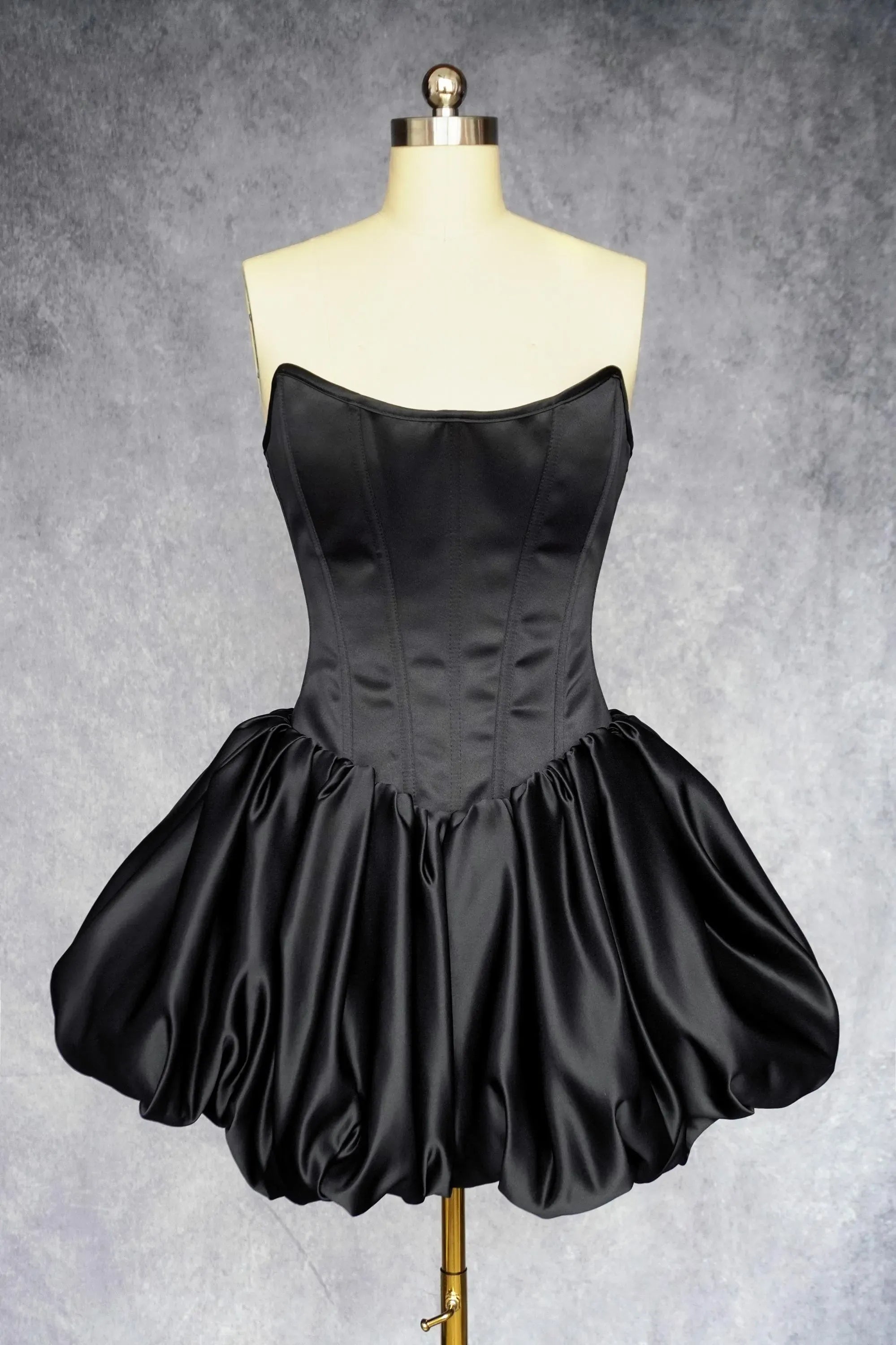 Glamorous Strapless Corset Lace Up Prom Dress In Black Satin With Bubble Hem For Prom Night Girls