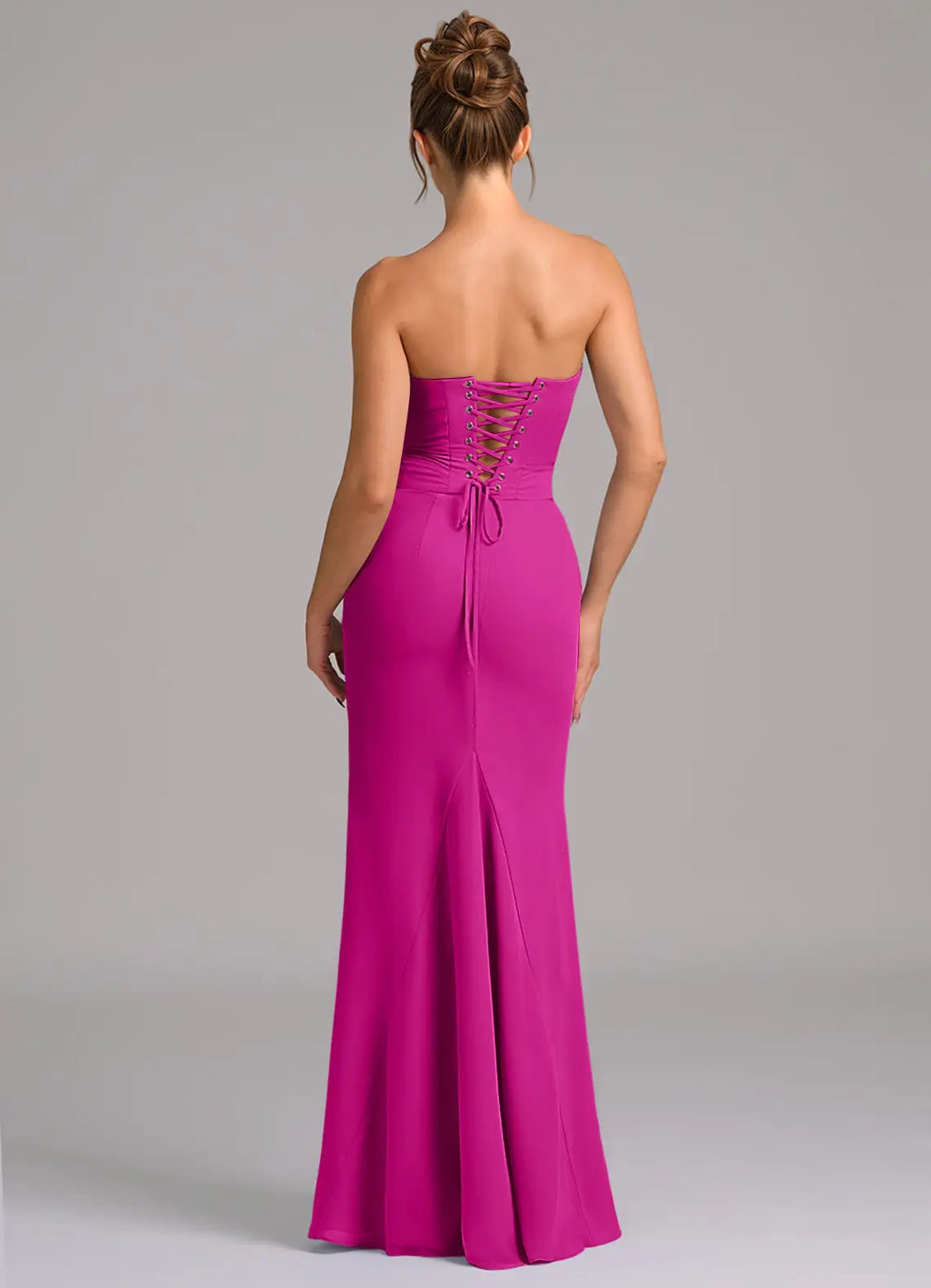 Glamorous Strapless Cowl Neck Corset Back Ruched Waist Floor-Length Bridesmaid Dresses
