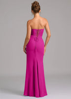 Glamorous Strapless Cowl Neck Corset Back Ruched Waist Floor-Length Bridesmaid Dresses
