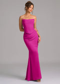 Glamorous Strapless Cowl Neck Corset Back Ruched Waist Floor-Length Bridesmaid Dresses