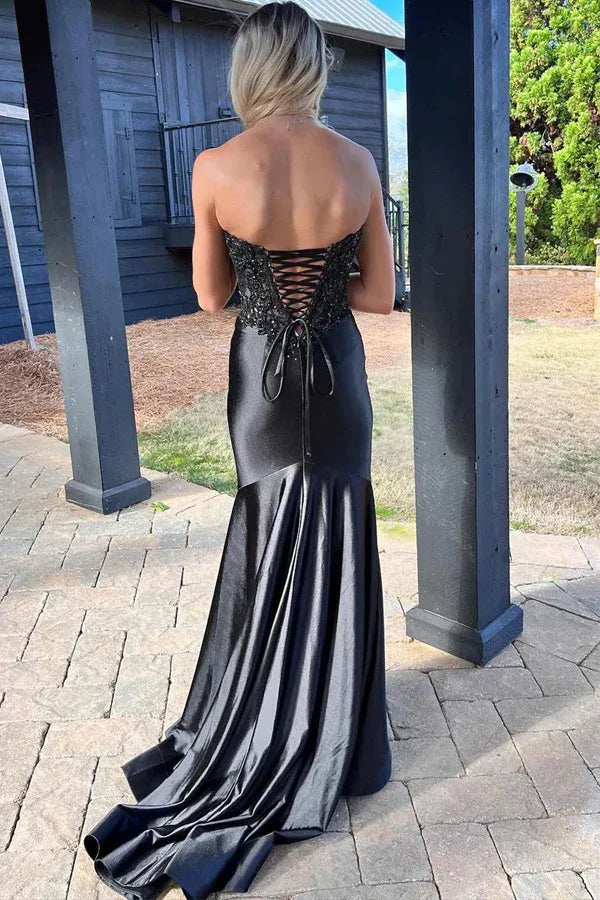 Strapless Beaded Lace-up Mermaid Prom Gown