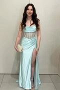 Strapless Mermaid Sleeveless Slit Prom Gown