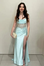 Strapless Mermaid Sleeveless Slit Prom Gown