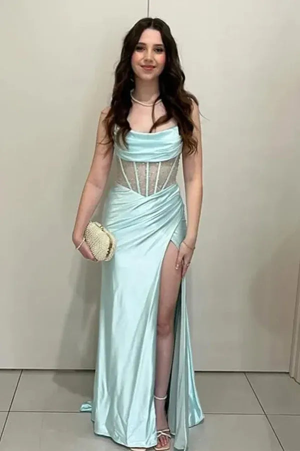 Strapless Mermaid Sleeveless Slit Prom Gown