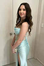 Strapless Mermaid Sleeveless Slit Prom Gown