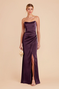 Glamorous Strapless Satin Bridesmaid Dress with Ruched Waist and High Slit