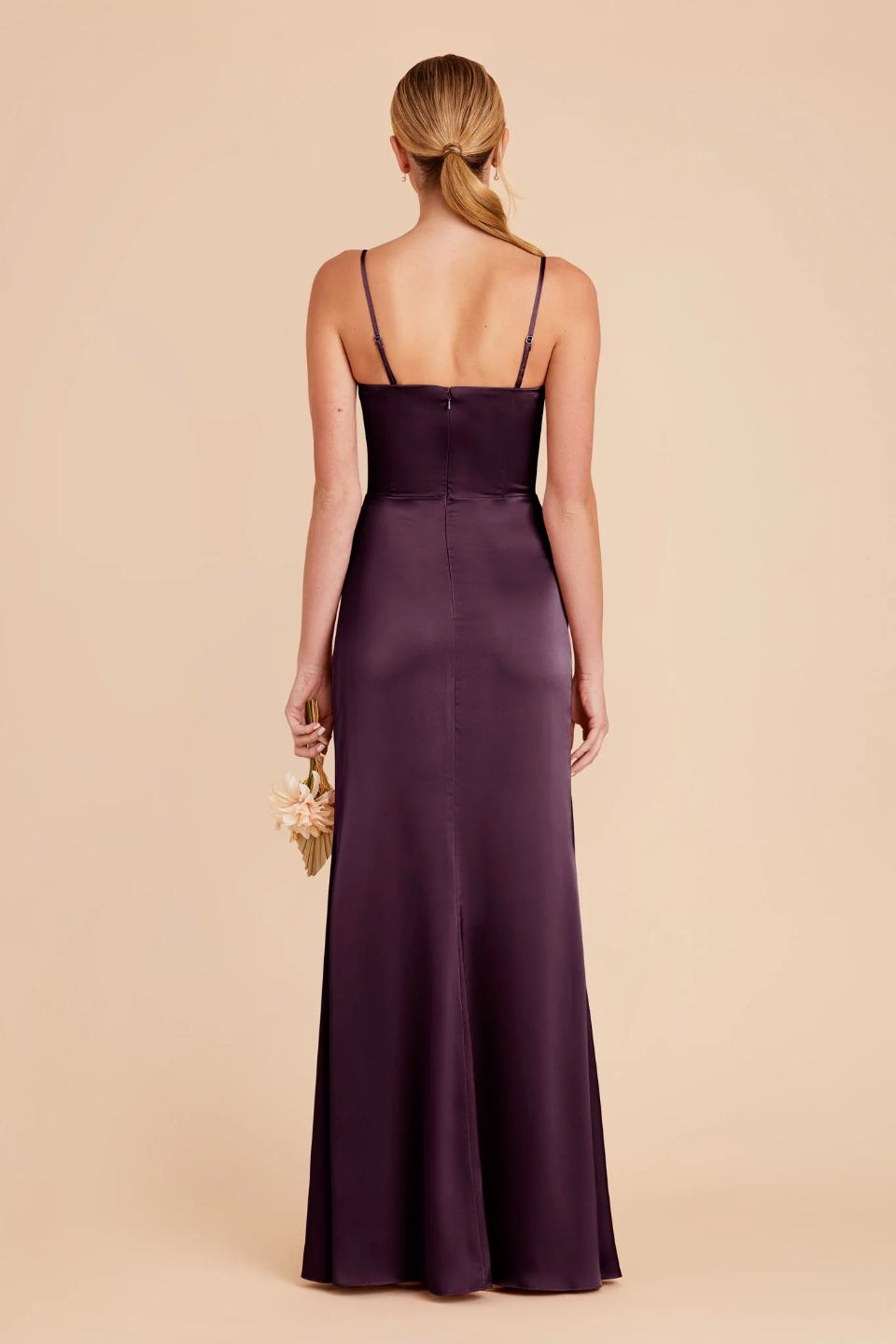 Glamorous Strapless Satin Bridesmaid Dress with Ruched Waist and High Slit