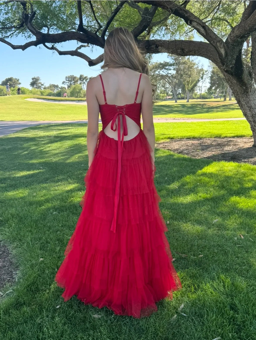 Sweetheart Sleeveless A-line Layered Sweep Train Prom Dress