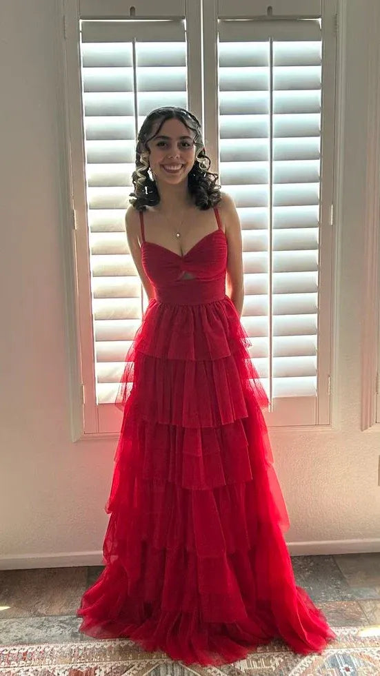 Sweetheart Sleeveless A-line Layered Sweep Train Prom Dress