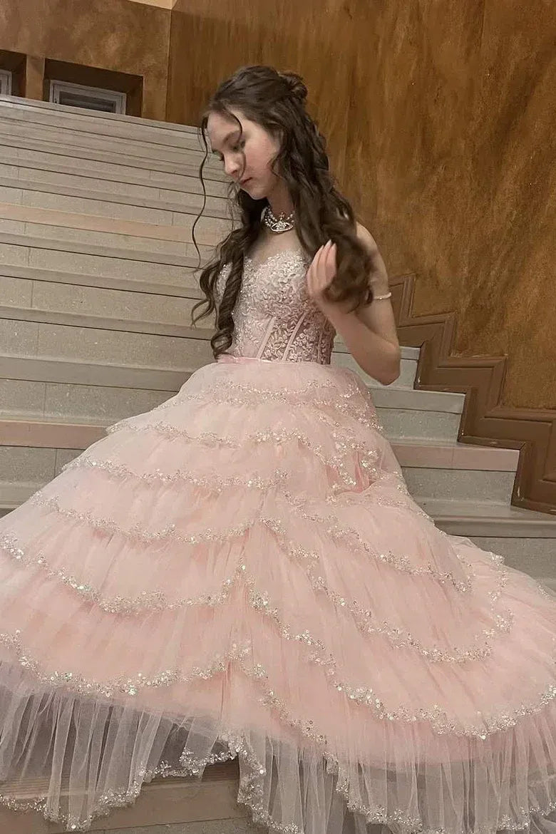 Tiered Sleeveless Ball Gown Prom Dress