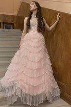 Tiered Sleeveless Ball Gown Prom Dress